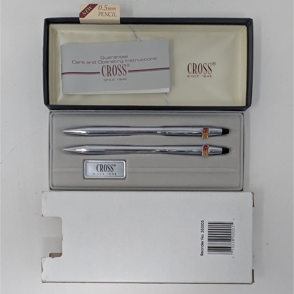 Cross Lustrous Chrome Ballpoint Pen and 0.5mm Pencil Set Box Vintage 350105 NEW